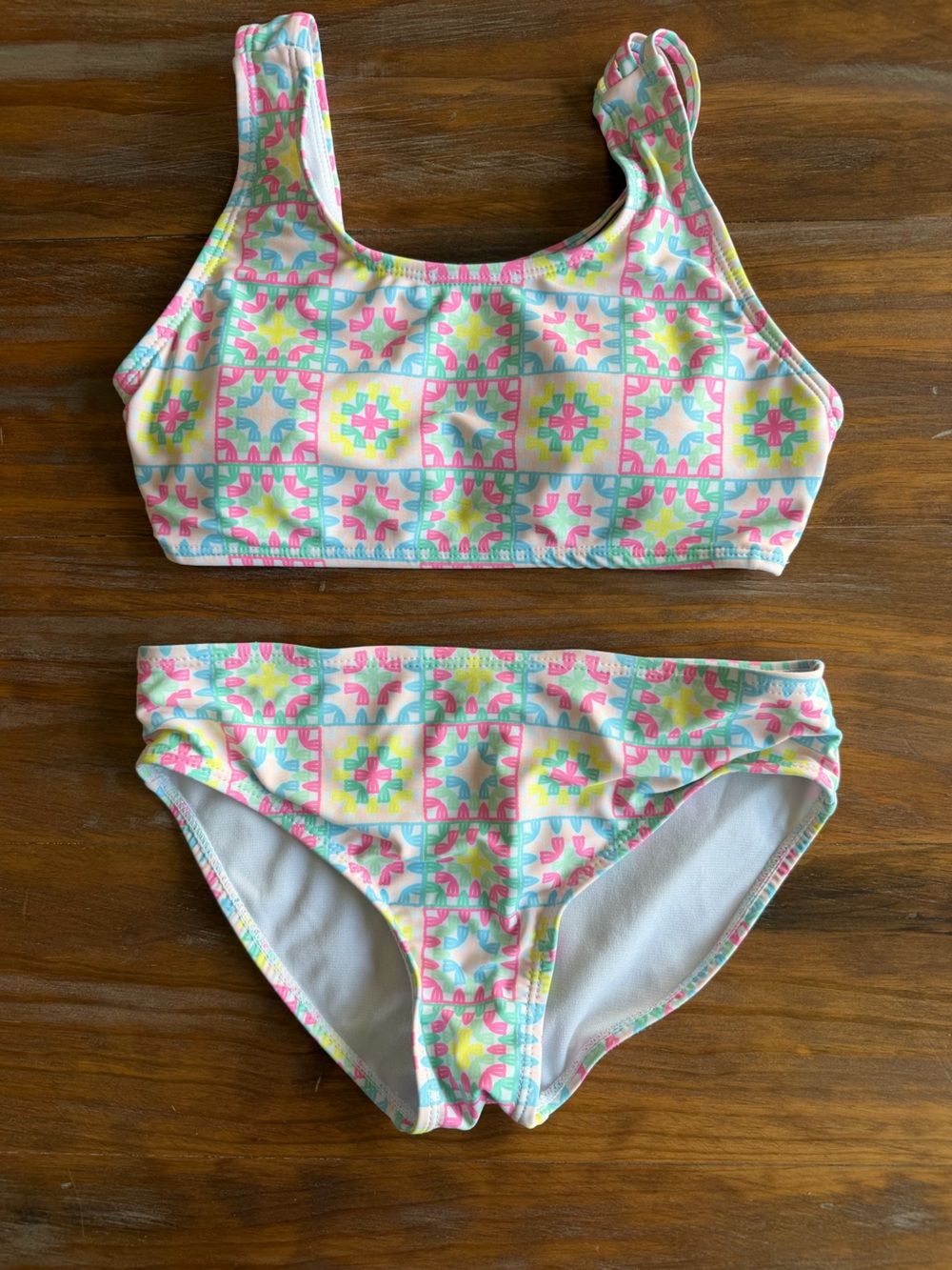 Andy & Evan Pink, Yellow & Blue Tile-Print Girls' Bikini